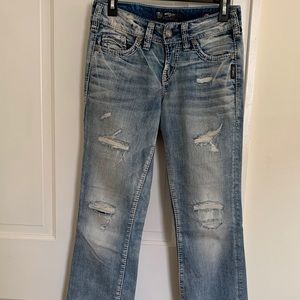 Silver jeans light blue wash distressed